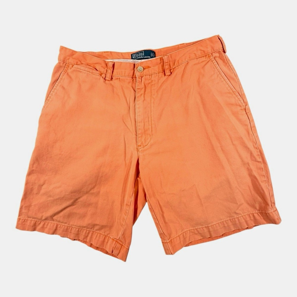 Polo Ralph Lauren Mens Orange Chino Shorts Size 35 Cotton Flat Front Summer